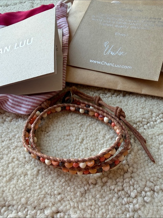 Chan Luu Jewelry - Chan Luu JAPAN EDITION orange Pink, Cream & Brown Beaded Leather Wrap Bracelet